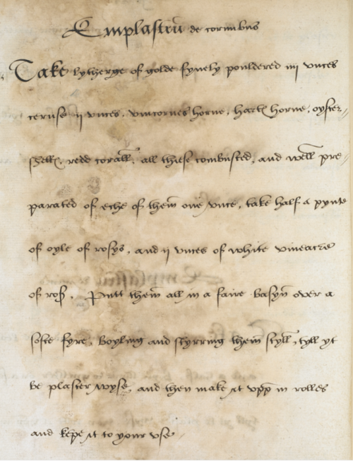 Henry's recipe for a plaster with unicorn horn, from Sloane MS 1047, f.20v